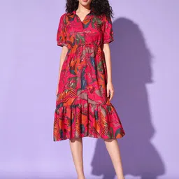 DEKLOOK Women Shirt Collar Fit & Flare Dress-image-4