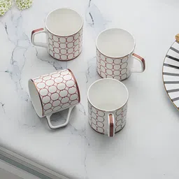 Troveas White & Red Printed Ceramic Glossy Mugs Set of Cups and Mugs-image-1