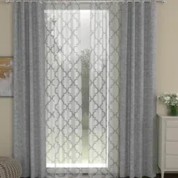 Grey Solid Poly Cotton 7 Ft Semisheer Eyelet Door Curtains (Set of 4) by ROSARAHOME-picture-43