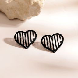 Priyaasi Elegance Srtiped Hear Design Contemporary Brass Studs Earrings-23