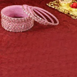 NMII Set Of 12 Glass Diamond Stones-Studded & Beaded Bangles-picture-40