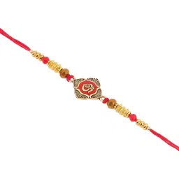 Anouk Set Of 2 Stones Studded Om Design Thread Rakhi With Roli Chawal Chandan & Mishri image 3
