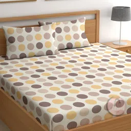 CHHAVI INDIA Beige & Yellow Abstract Microfiber 210 TC King Bedsheet Set-2.75 m X 2.75 m-14