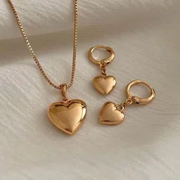 Designs & You Stainless Steel Gold-Plated Heart Shaped Necklace & Earrings Jewellery Set-48