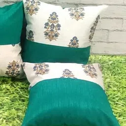 Pink Parrot Green & Cream-Coloured Set of 5 Ethnic Motifs Square Cushion Covers-14
