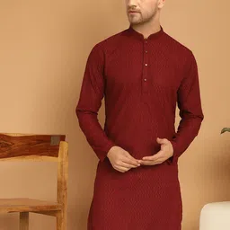 TREEMODA Men Solid Embroidered Festive Cotton Straight Kurtas-image-90