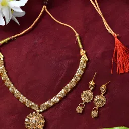 JOHARKAMAL Gold-Plated Artificial Stones Studded Necklace and Earrings-picture-46