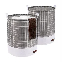 Aura 2-Pcs Grey Checked Foldable Laundry Bags With Handle - 43L-6