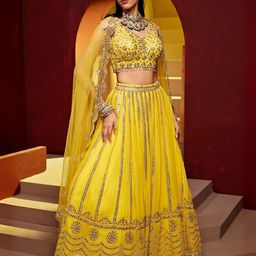 ODETTE Floral Embroidered Semi-Stitched Lehenga & Unstitched Blouse With Dupatta-picture-13