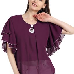HAUTEMODA Bell Sleeve Georgette Top-image-94