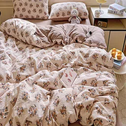 JC HOME Brown & Grey Floral 4 Piece Double Queen Regular Bedding Set-picture-44
