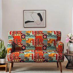 Chumbak Red & Yellow Jodhpur Love Seat - Floral Swirls 2 Seater Inflatable Sofa & Bed-16