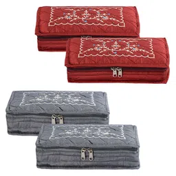 Kuber Industries Grey & Maroon 4 Pieces Embroidery Jewellery Organiser-69