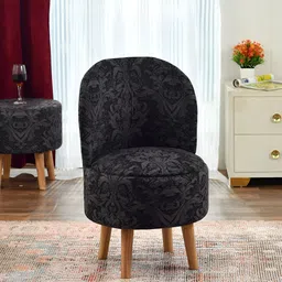 NACIA Black & Brown Printed Wooden Round Chair Ottoman-30