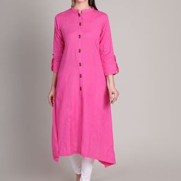 DELIS Panelled Mandarin Collar Linen A-Line Kurta-image-26