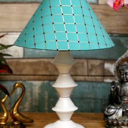 foziq White & Blue Printed Country Table Lamp-50