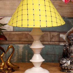 foziq White & Yellow Printed Metal Table Lamp-54