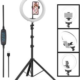 Treadmill Branded 10" inch LED Ring Light with 7 Ft Tripod Stand Combo and Phone Holder for Tiktok YouTube Reels Photo-shoot Video Live Stream Makeup Videos vlogging Vigo Video Shooting | 3 color modes Dimmable Lighting | Recording with Mobile Phone and Camera Clip Setup Ring Flash Flash-image-17