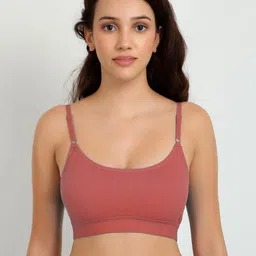 Women Cotton Pink,Maroon,Orange Non Padded Non-Wired Lingerie Bra Sport wear Gym Crop Tank Top-37