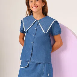 U.S. Polo Assn. Girls Above the Keyboard Collar Chambray Shirt Style Top-image-53