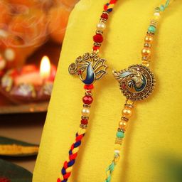TIED RIBBONS Set Of 2 Beaded Thread Rakhis With Roli Chawal & Greeting Card-image-76