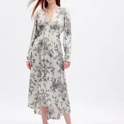 GAP Floral Printed Smocked Neck A-Line Midi Dress-picture-8