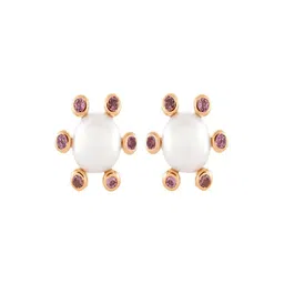Nirvana Sterling Silver Rose Gold Plated Pearls Beaded FloralShaped Studs Earrings-picture-0