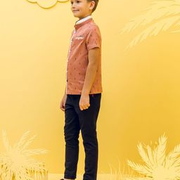 FOREVER FRIDAY Boys Band Collar Conversational Printed Cotton Casual Shirt-image-5