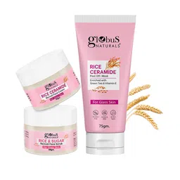 Globus naturals Set Of 3 Rice Ceramid Face Cream-50g- Scrub-50g & Peel Off Mask-75g-9