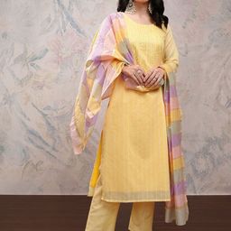Vishudh Women Floral Printed Regular Kurta with Trousers & With Dupatta-3