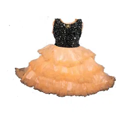 Samjho Fashion Girls Orange & Black Ruffled Georgette Fit & Flare Dress-picture-34