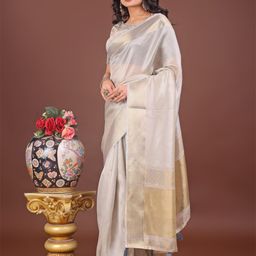 Astita Solid Saree With Woven Design Zari Border Organza Saree With Tasseled image 5