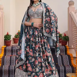 Warthy Ent Embroidered Sequinned Semi-Stitched Lehenga & Unstitched Blouse With Dupatta-image-75