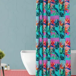 ArtzFolio Green & Blue Tropical Printed Waterproof Shower Curtain-image-4