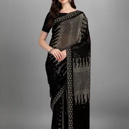 CaniBani Woven Design Black Pure Georgette Saree-image-51