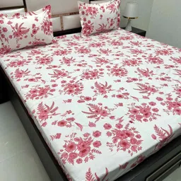 Pure Decor Pink & Pink Floral 300 TC Queen Bedsheet with 2 Pillow Covers-image-66