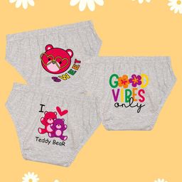 NUSYL Girls Pack Of 3 Teddy Printed Pure Cotton Basic Briefs-image-95