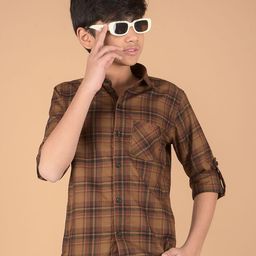 Crimsoune Club Boys Premium Slim Fit Tartan Checks Opaque Checked Casual Shirt-image-23