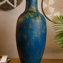 HABERE INDIA Navy Blue & Brown Textured Flower Vase-image-56