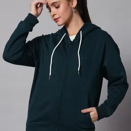 CORSICA Women Green Solid Hooded Zipper Sweatshirt-picture-38