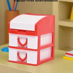 Kuber Industries Red & White 2 Pieces Reusable Drawer 3-Layer Storage Organizer with Lid image 5