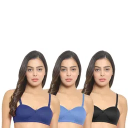 Women Cotton Blue,L-Blue,Black Padded Non-Wired Lingerie Bra Sport wear Gym Crop Tank Top-45