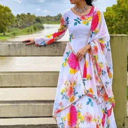 HELWIN DESIGNER Floral Printed Gown Ethnic Dress With Dupatta-image-84