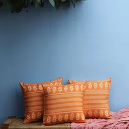 Abolee Homes Orange & White Set of 2 Floral Square Cushion Covers-25