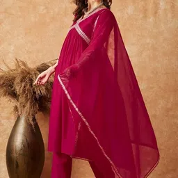 Lookmark Women Yoke Design Regular Kurta with Trousers & With Dupatta image 4