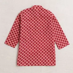 The Magic Wand Boys Floral Printed Band Collar Pure Cotton Straight Kurta With Dhoti Pants image 3