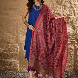 InWeave Round Neck A-Line Kurta With Palazzos And Dupatta-5