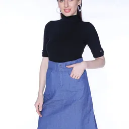 CEFALU Knee Length Denim Skirt-picture-32