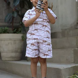 Funny Bones Infant Printed Linen Shirt With Shorts-image-32