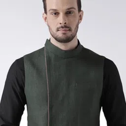 KISAH Men Black Kurta with Dhoti Pants & Nehru Jacket Set image 4